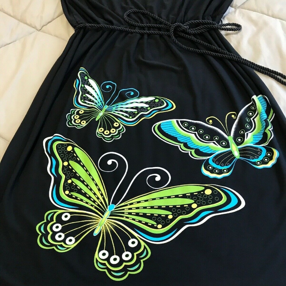 CATO Black Cap Sleeve Dress w Butterflies Prints. - Picture 4 of 7